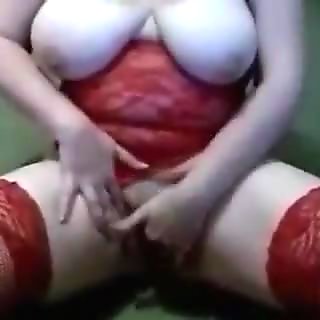 large breasted lady over 40 rubs her clitoris her red underware made me lewd