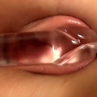 Teen babe rubs her lubed up tight pussy