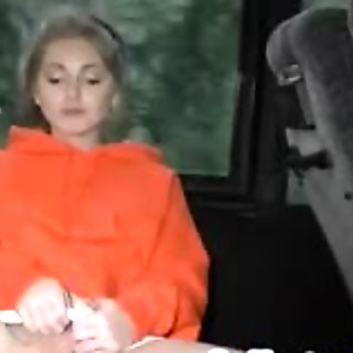 College slut toying her clit in a bus